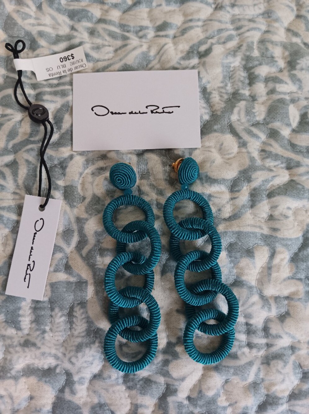 Oscar de la Renta Teal Wrapped-Link Drop Earrings